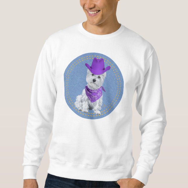 Westie Cowboy på Denim Sweatshirt (Framsida)