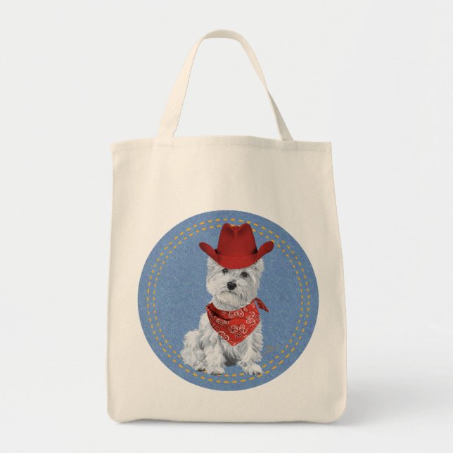 Westie Cowboy på Denim Tygkasse (Framsidan)