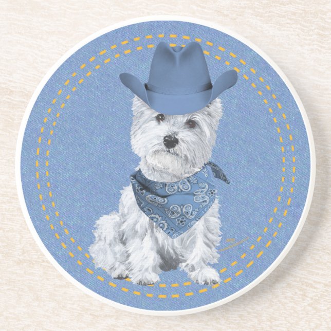 Westie Cowboy på Denim Underlägg (Framsidan)