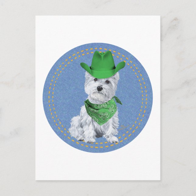 Westie Cowboy på Denim Vykort (Framsida)