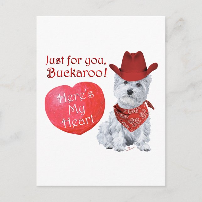 Westie Cowboy Valentine Helg Vykort (Framsida)