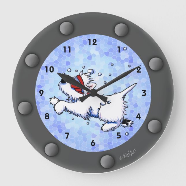 Westie Diver Porthole Wall Clock Stor Klocka (Framsida)