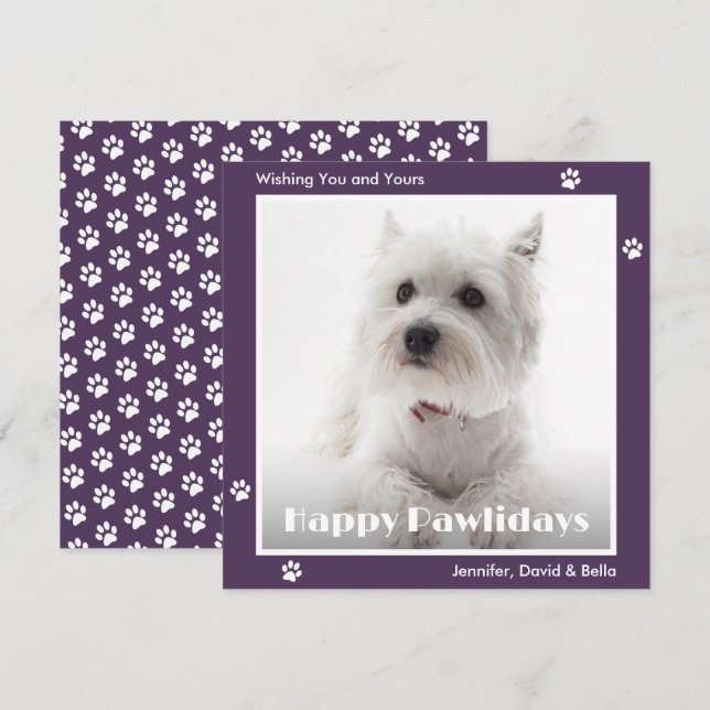 Westie Dog Pet Photo Paw Prints Purple Julkort (Fram/baksida)