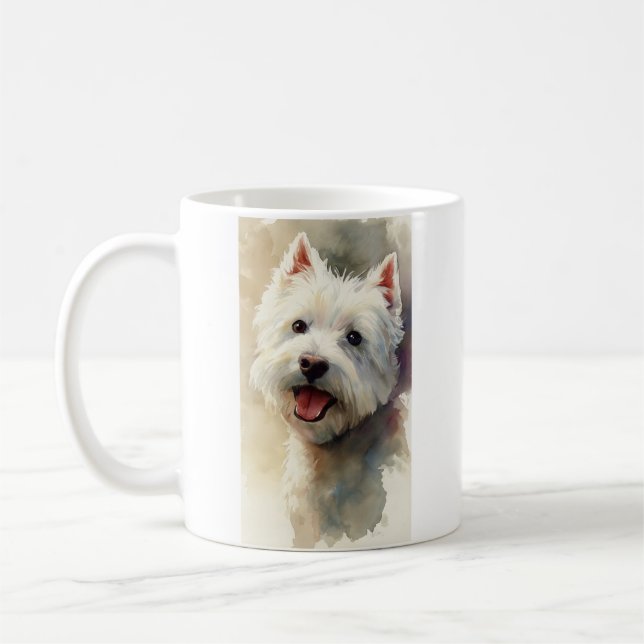Westie dog watercolor portrait kaffemugg (Vänster)