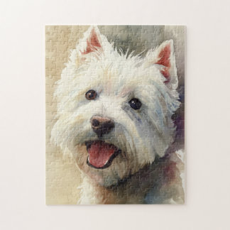 Westie dog watercolor portrait pussel
