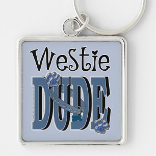 Westie DUDE Fyrkantig Silverfärgad Nyckelring