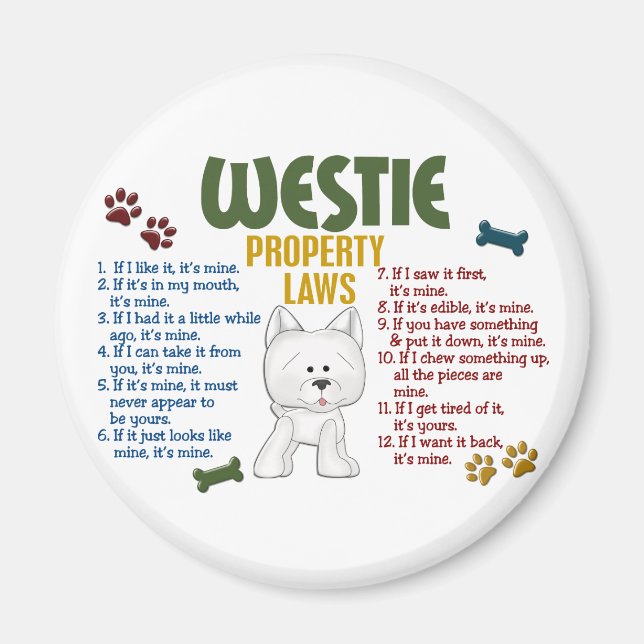 Westie Egendom Laws 4 Magnet (Framsidan)
