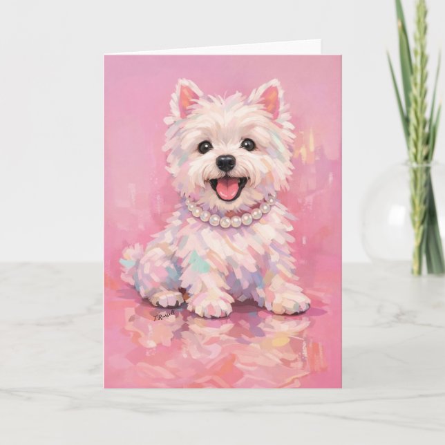 Westie Elegant Rosa Porträtt Kort (Framsida)