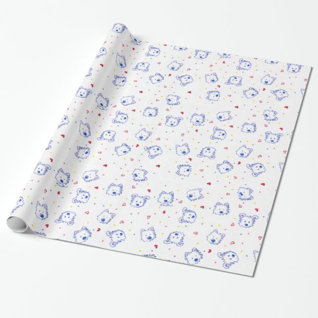 Westie Färg Crayon Cuties Presentpapper (Utrullad)