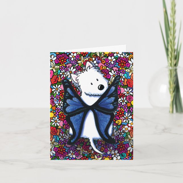 Westie Fjäril och Blommor Tom Notkort Kort (Framsida)