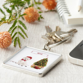 Westie Funny jul Hund med Träd Fyrkantig Silverfärgad Nyckelring