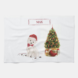 Westie Funny jul Hund med Träd Kökshandduk
