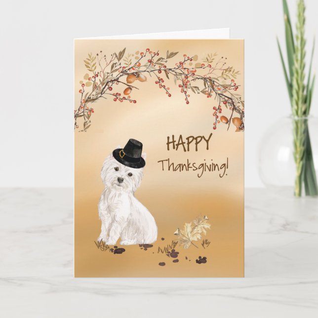 Westie Funny Pilgrim Hat Thanksgiving Kort (Framsida)