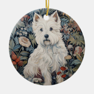 Westie Garden Tapestry in William Morris Stil Julgransprydnad Keramik