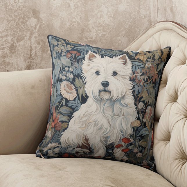Westie Garden Tapestry in William Morris Stil Kudde (Skapare uppladdad)
