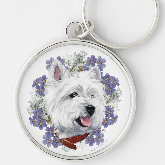 Westie Glöm Inte Mig Rund Silverfärgad Nyckelring (Framsidan)
