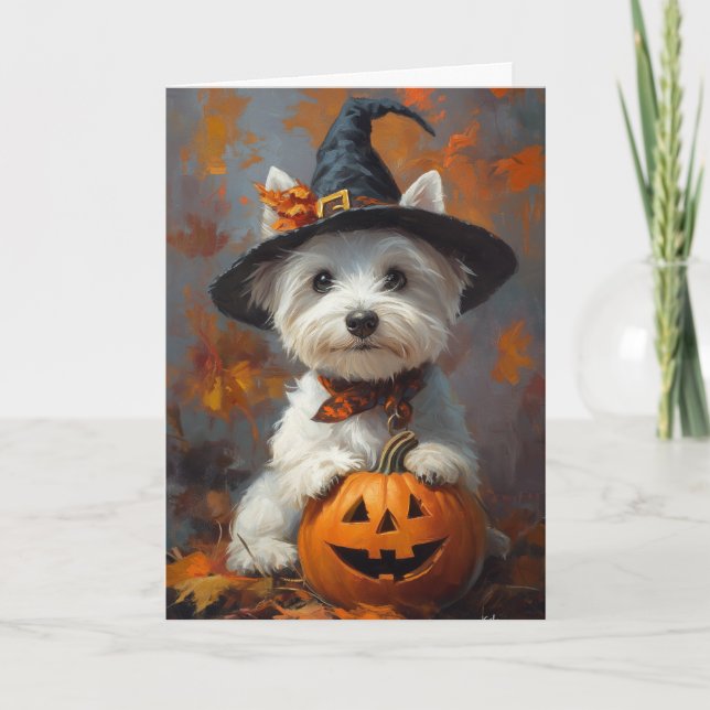 Westie Häxa Halloween Helgkort (Framsida)