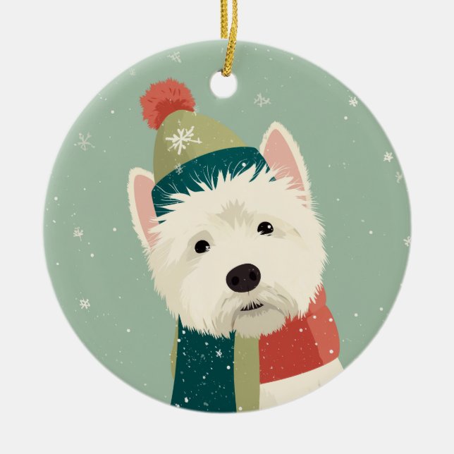 Westie Holiday Souvenir Julgransprydnad Keramik (Framsidan)