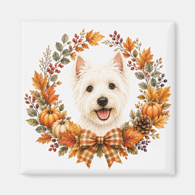Westie höstkrans magnet (Framsidan)