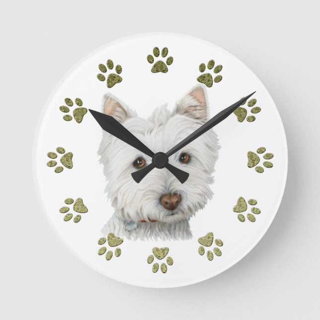 Westie Hund Clock Rund Klocka (Framsida)