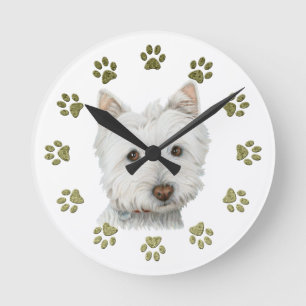 Westie Hund Clock Rund Klocka