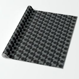 Westie Hund Cute Pet Silhouette Gult och Blue Grid Presentpapper