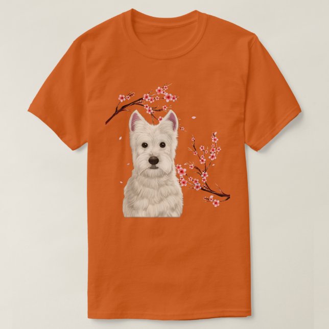Westie Hund Japansk Cherry Blommar Sakura Flower V T Shirt (Design framsida)