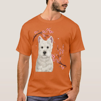 Westie Hund Japansk Cherry Blommar Sakura Flower V T Shirt