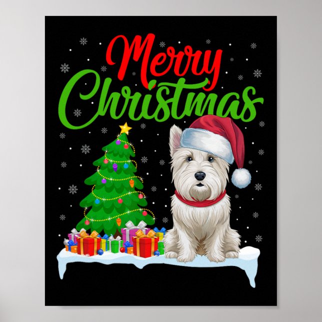 Westie Hund Ljus Julgran Funny Julafton Westie Poster (Framsidan)