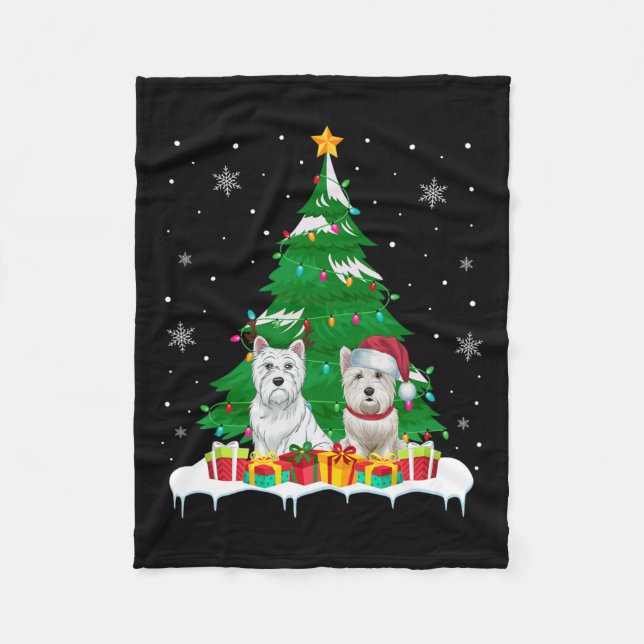 Westie Hund Ljus Julgran Santa Reindeer Xm Fleecefilt (Framsidan)
