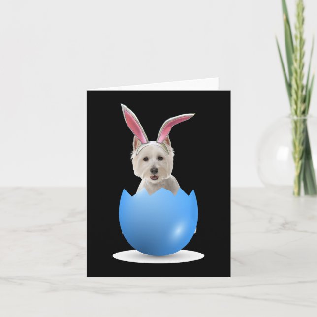 Westie Hund Påskhare Egg Hunting Söndag Highlan Kort (Framsida)