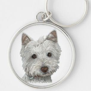 Westie hund rund silverfärgad nyckelring