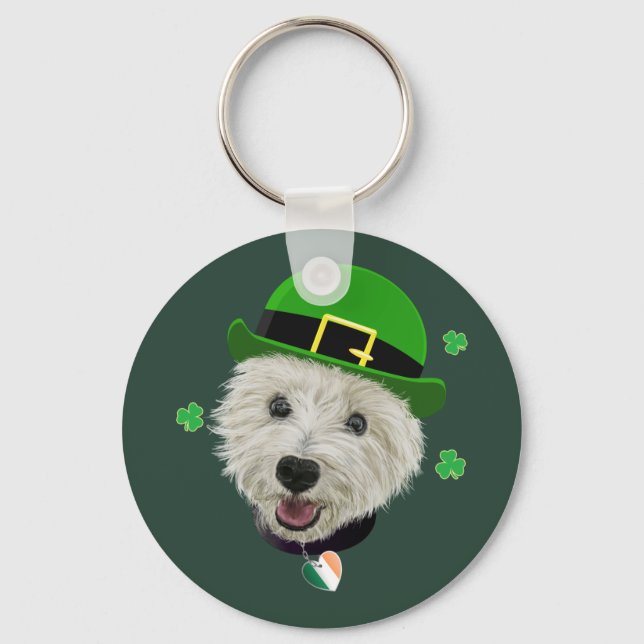 Westie Hund Saint patrick's day Irish Flagga Nyckelring (Framsida)