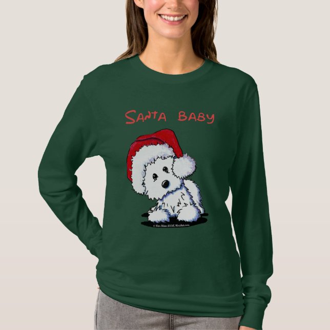 Westie Hund SANTA BABY Apparel (Mörk) Tee Shirt (Framsida)