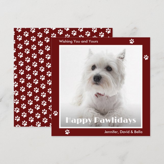 Westie Hund Tassavtryck Foto Röd Julkort (Fram/baksida)