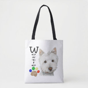 Westie hundkonst all över trycktoto hänger lös tygkasse