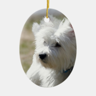 Westie i springtimen julgransprydnad keramik
