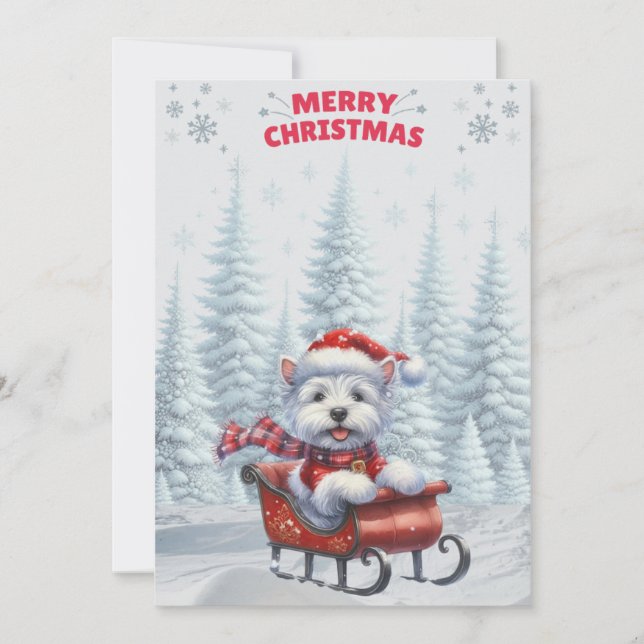 Westie in Sled God jul Card Julkort (Framsida)