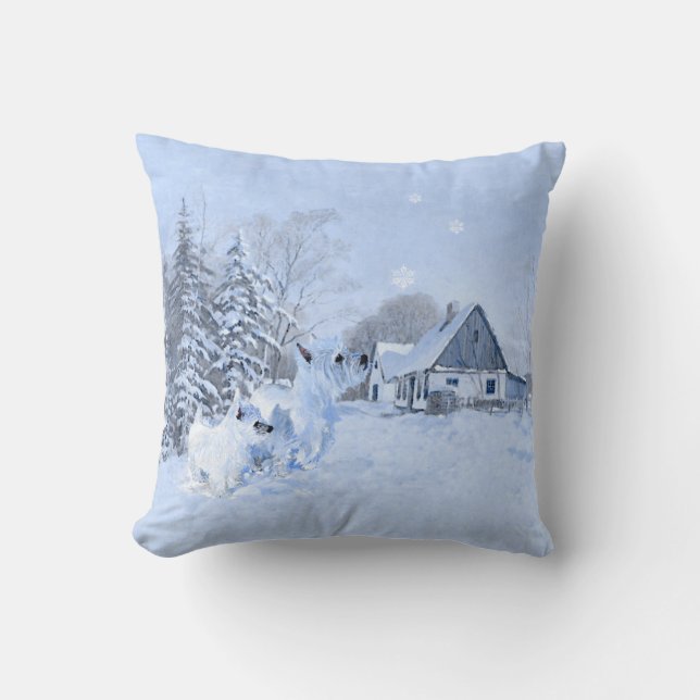 Westie in Wintertime PILLOW Kudde (Framsida)