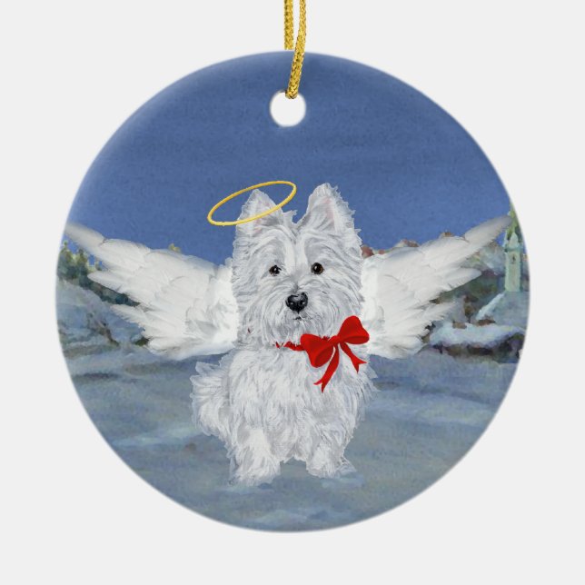 Westie jul Angel Julgransprydnad Keramik (Framsidan)