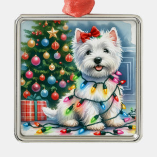 Westie Jul Ljus Helgdag Julgransprydnad Metall
