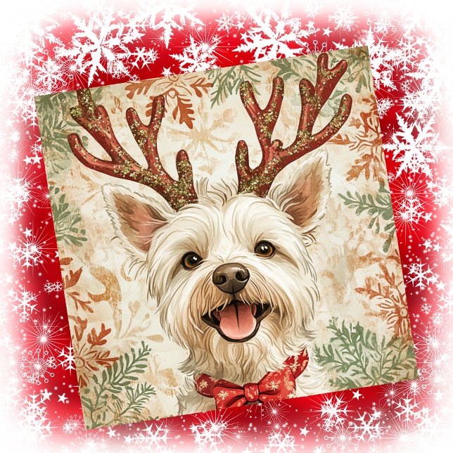 Westie jul ren nästantennor julkort (Skapare uppladdad)