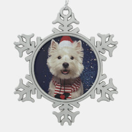 Westie jul snöflinga pewter julgransprydnad