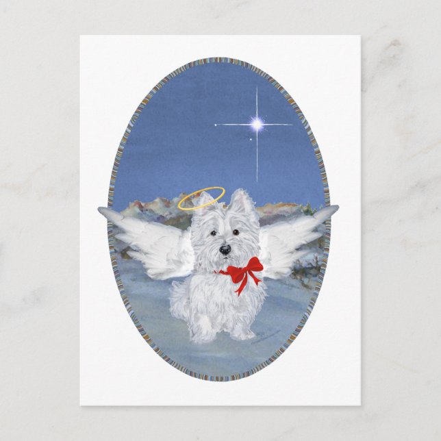 Westie julängel helg vykort (Framsida)