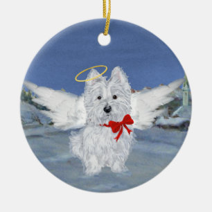 Westie julängel julgransprydnad keramik