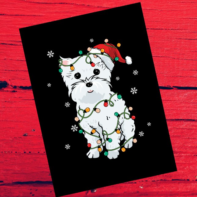 Westie Julgran Ljus på svart Julkort (Skapare uppladdad)