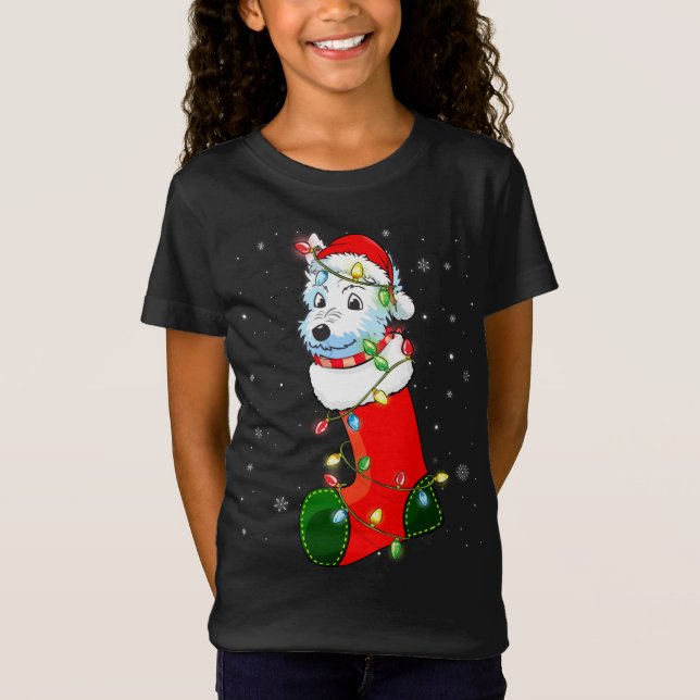 Westie Julgran Westie Santa Hat Ljus Julafton T Shirt (Framsida)