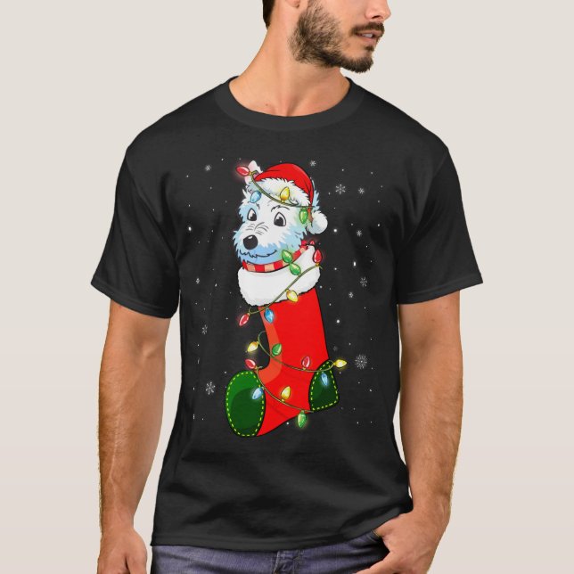 Westie Julgran Westie Santa Hat Ljus Julafton T Shirt (Framsida)