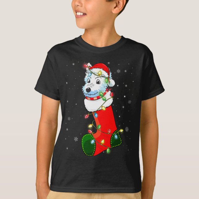 Westie Julgran Westie Santa Hat Ljus Julafton T Shirt (Framsida)