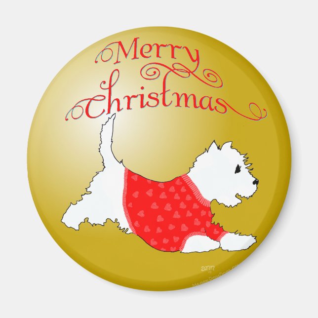 Westie julgranskula magnet (Framsidan)